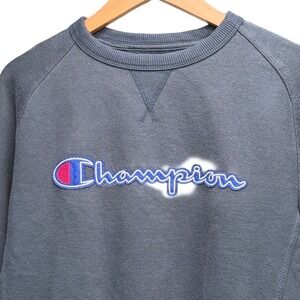 Retro Champion Navy Blue Logo Sweatshirt Fleece Crew Medium